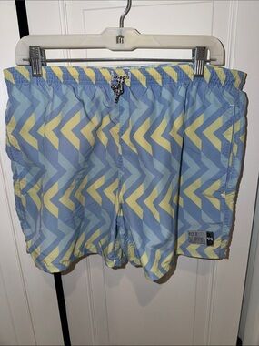 Men's Light Blue & Yellow Chevron Swim Board Shorts - Made in California